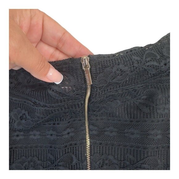 Bebe Women SZ S. Black Lace Peplum Top Blouse Off The Shoulder Gold Zipper Back - Picture 9 of 10